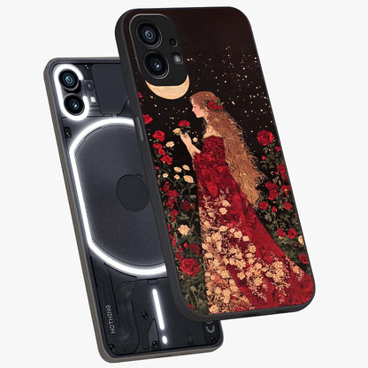 Crimson Dreams Glass Case displayed in angled mockup highlighting soft crimson aesthetic design with artistic theme.