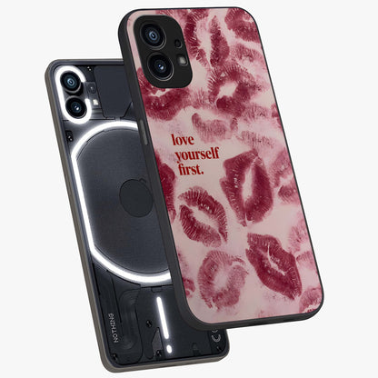 Crimson Kiss Love Glass Case displayed in angled mockup highlighting bold love inspired design with modern aesthetic style.
