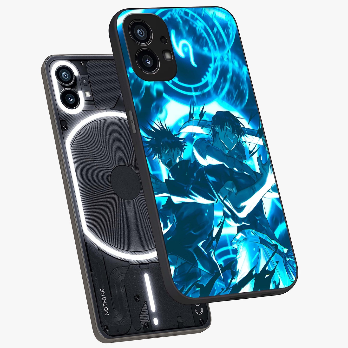 Cursed Energy Clash Glass Case displayed in angled mockup highlighting powerful battle inspired graphic with anime style aesthetic.