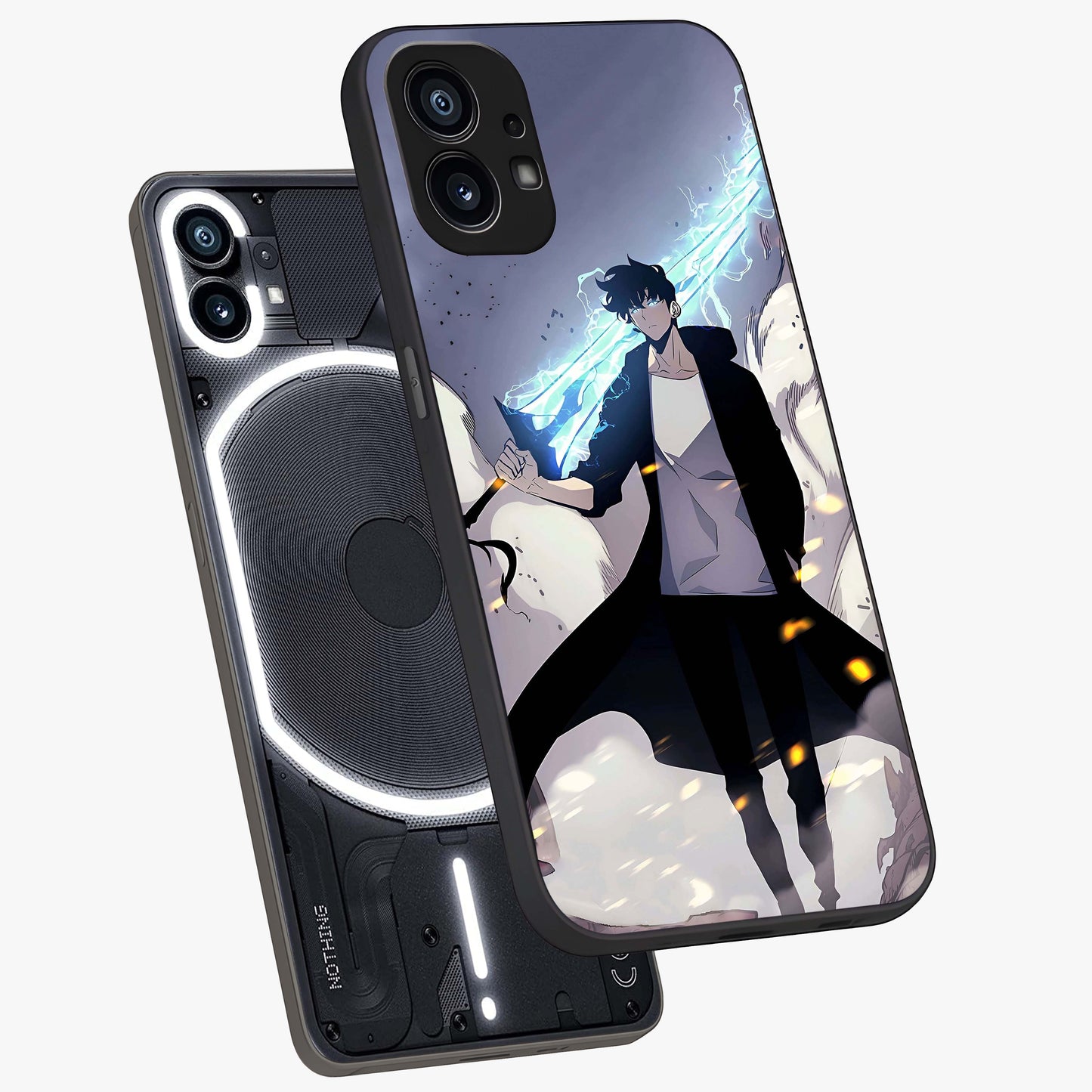 Dark Lightning Anime Warrior Glass Case displayed in angled mockup highlighting powerful lightning themed anime illustration.