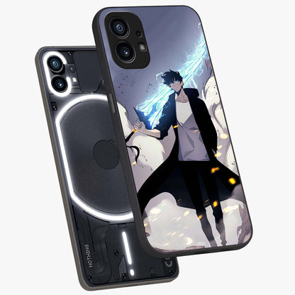 Dark Lightning Anime Warrior Glass Case displayed in angled mockup highlighting powerful lightning themed anime illustration.