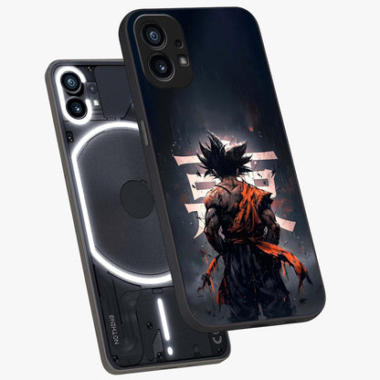 Dark Warrior In Rain Glass Case displayed in angled mockup highlighting dramatic warrior illustration with dark rain aesthetic.