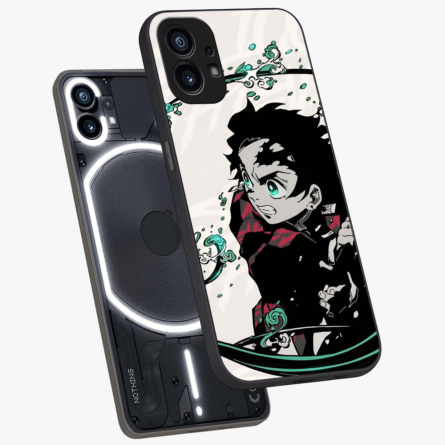Demon Slayer Glass Case displayed in angled mockup highlighting dramatic anime character design with action aesthetic.