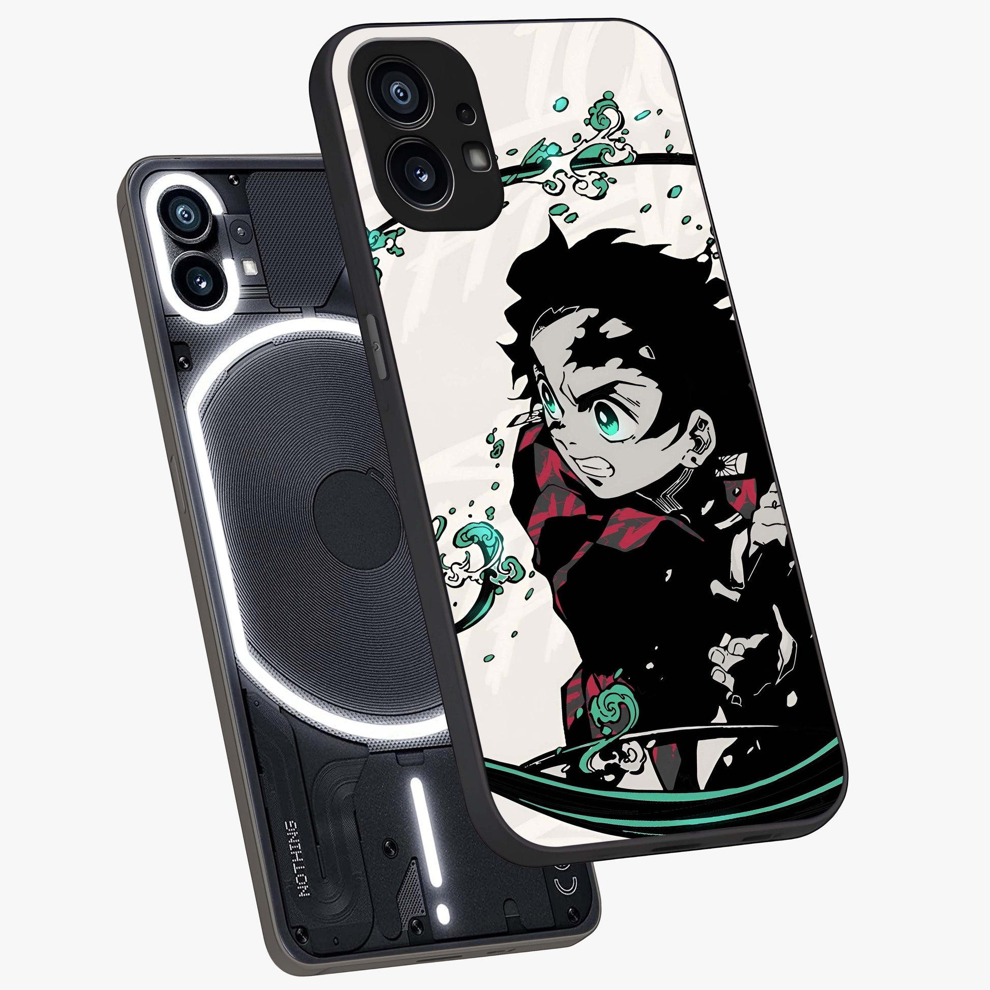Demon Slayer Glass Case displayed in angled mockup highlighting dramatic anime character design with action aesthetic.