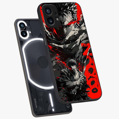 Demon Sword Resolve Glass Case displayed in angled mockup highlighting powerful demon sword illustration with dark fantasy aesthetic.