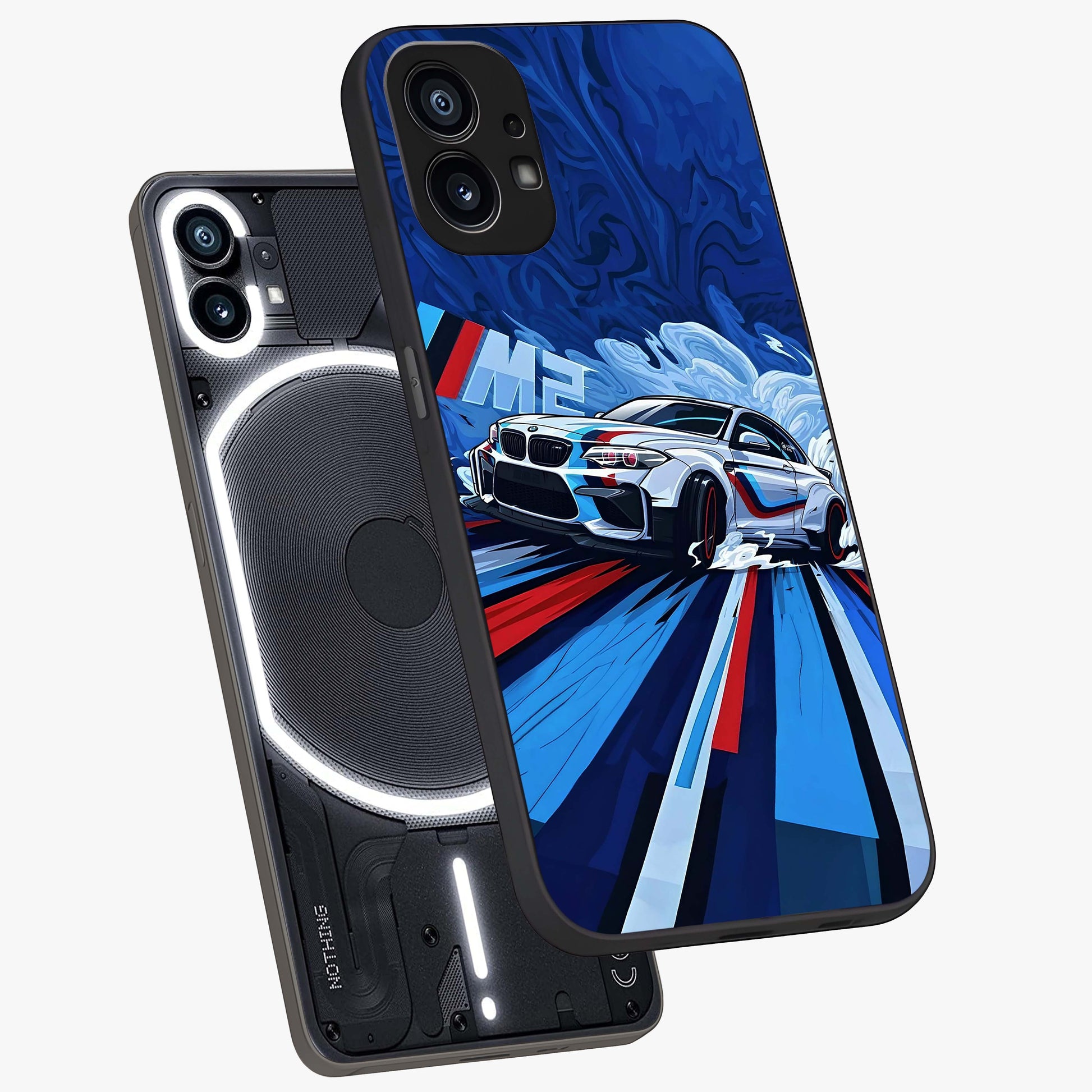 Drift Power Rush Glass Case displayed in angled mockup highlighting powerful drift car design with sporty aesthetic style.