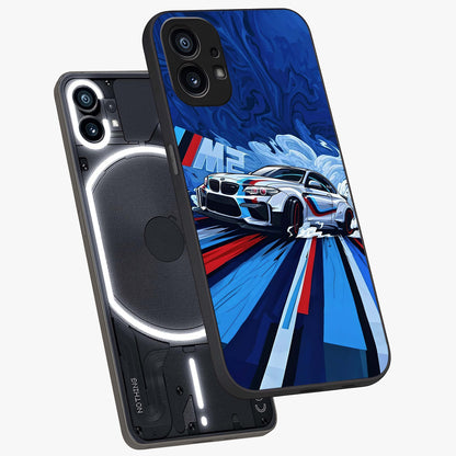 Drift Power Rush Glass Case displayed in angled mockup highlighting powerful drift car design with sporty aesthetic style.