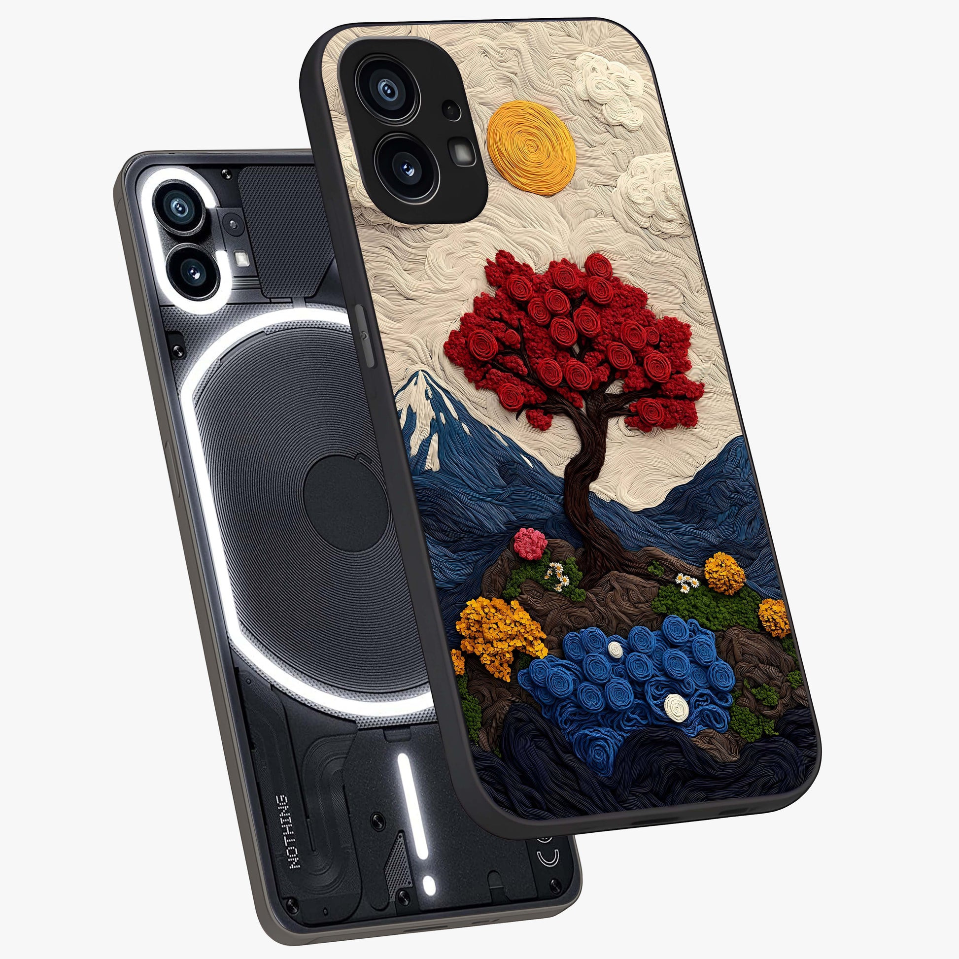 Eternal Nature Tapestry Glass Case displayed in angled mockup highlighting detailed botanical pattern with artistic aesthetic.