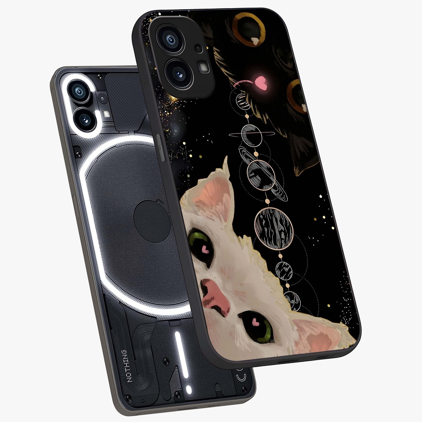 Galactic Cat Glass Case displayed in angled mockup highlighting celestial feline illustration with galaxy aesthetic style.