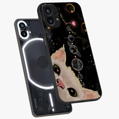 Galactic Cat Glass Case displayed in angled mockup highlighting celestial feline illustration with galaxy aesthetic style.