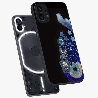 Galactic Charm Cluster Glass Case displayed in angled mockup highlighting luminous galaxy inspired design with dreamy aesthetic.