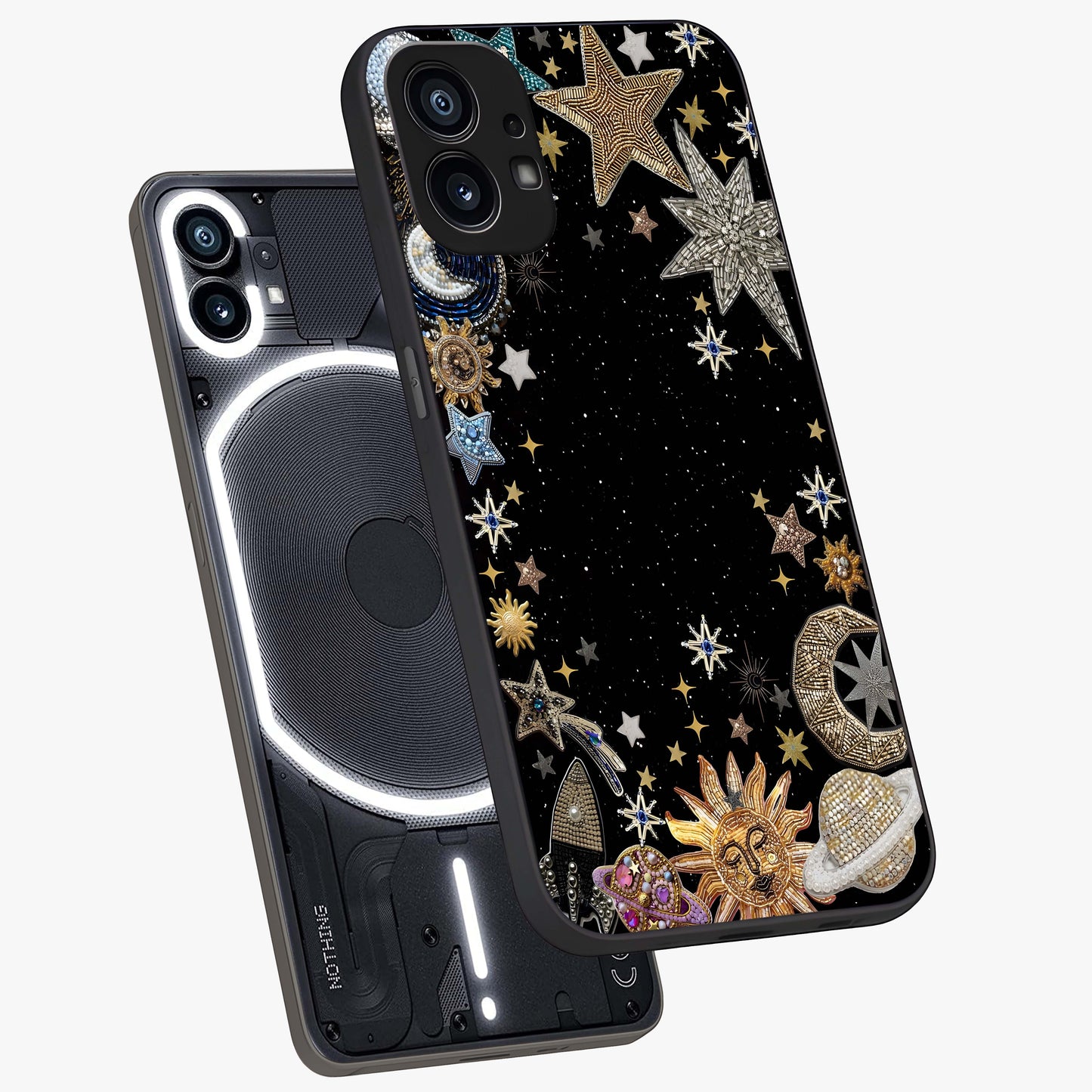 Galactic Jewel Stars Glass Case displayed in angled mockup highlighting shining celestial star design with cosmic aesthetic style.