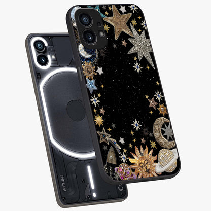 Galactic Jewel Stars Glass Case displayed in angled mockup highlighting shining celestial star design with cosmic aesthetic style.