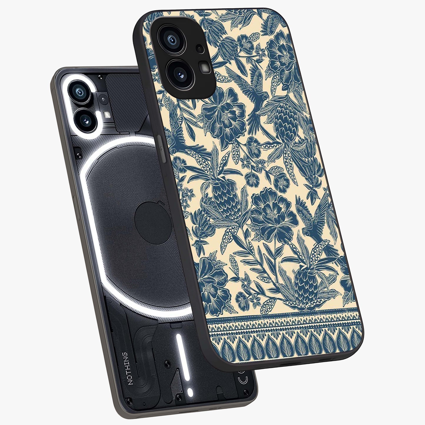 Heirloom Wild Bloom Glass Case displayed in angled mockup highlighting botanical bloom design with classic aesthetic style.
