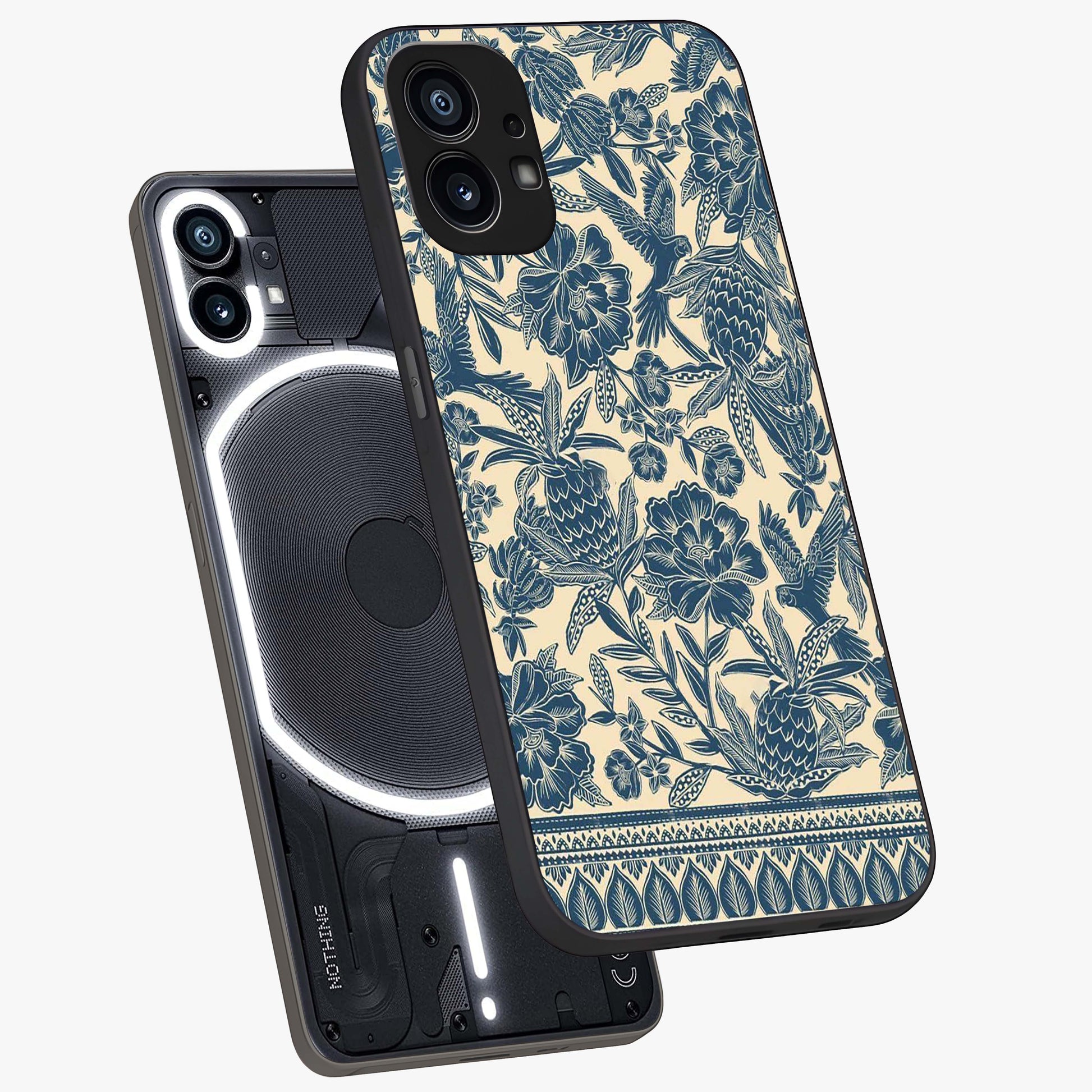 Heirloom Wild Bloom Glass Case displayed in angled mockup highlighting botanical bloom design with classic aesthetic style.