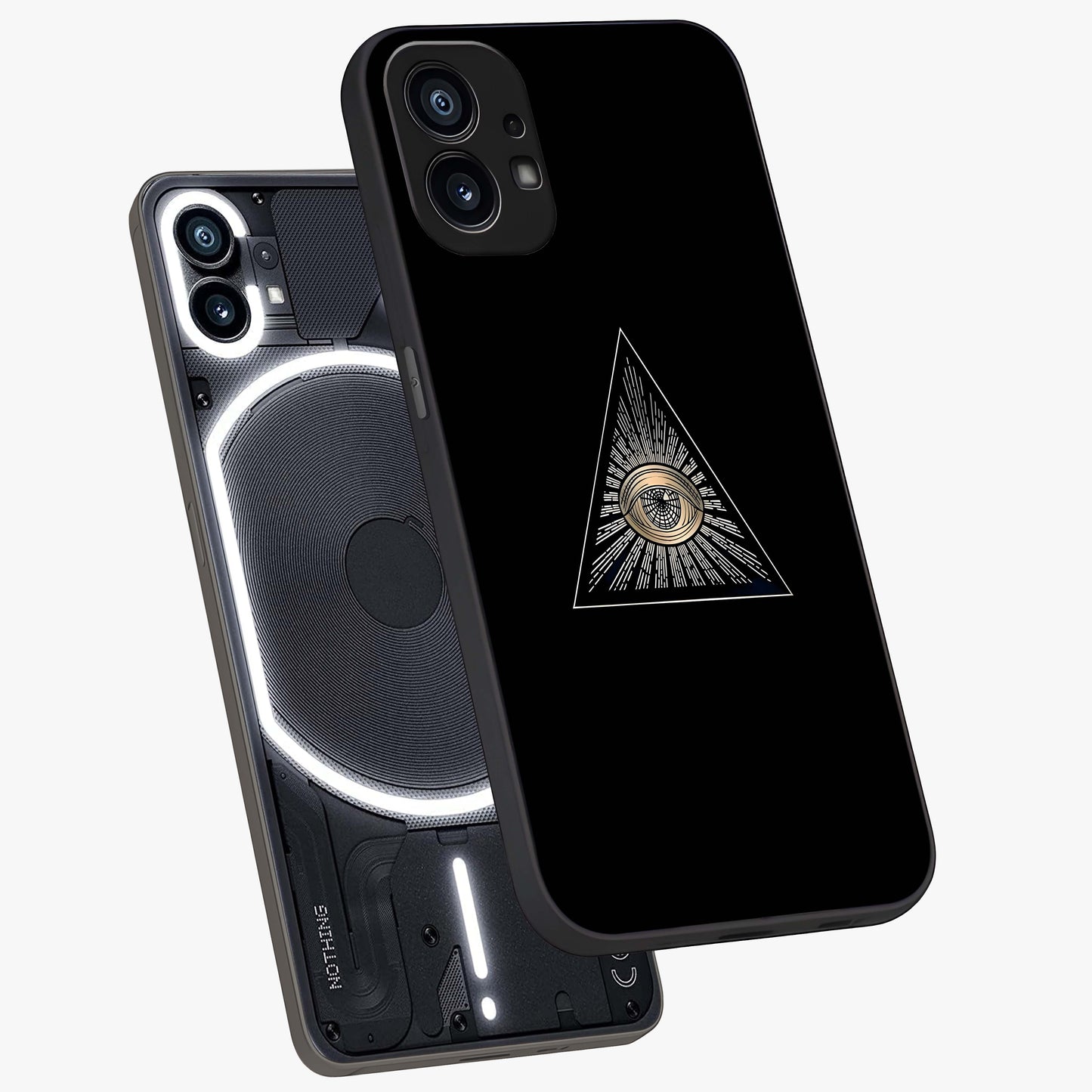 Illuminati Evil Glass Case displayed in angled mockup highlighting dark occult inspired design with bold aesthetic style.