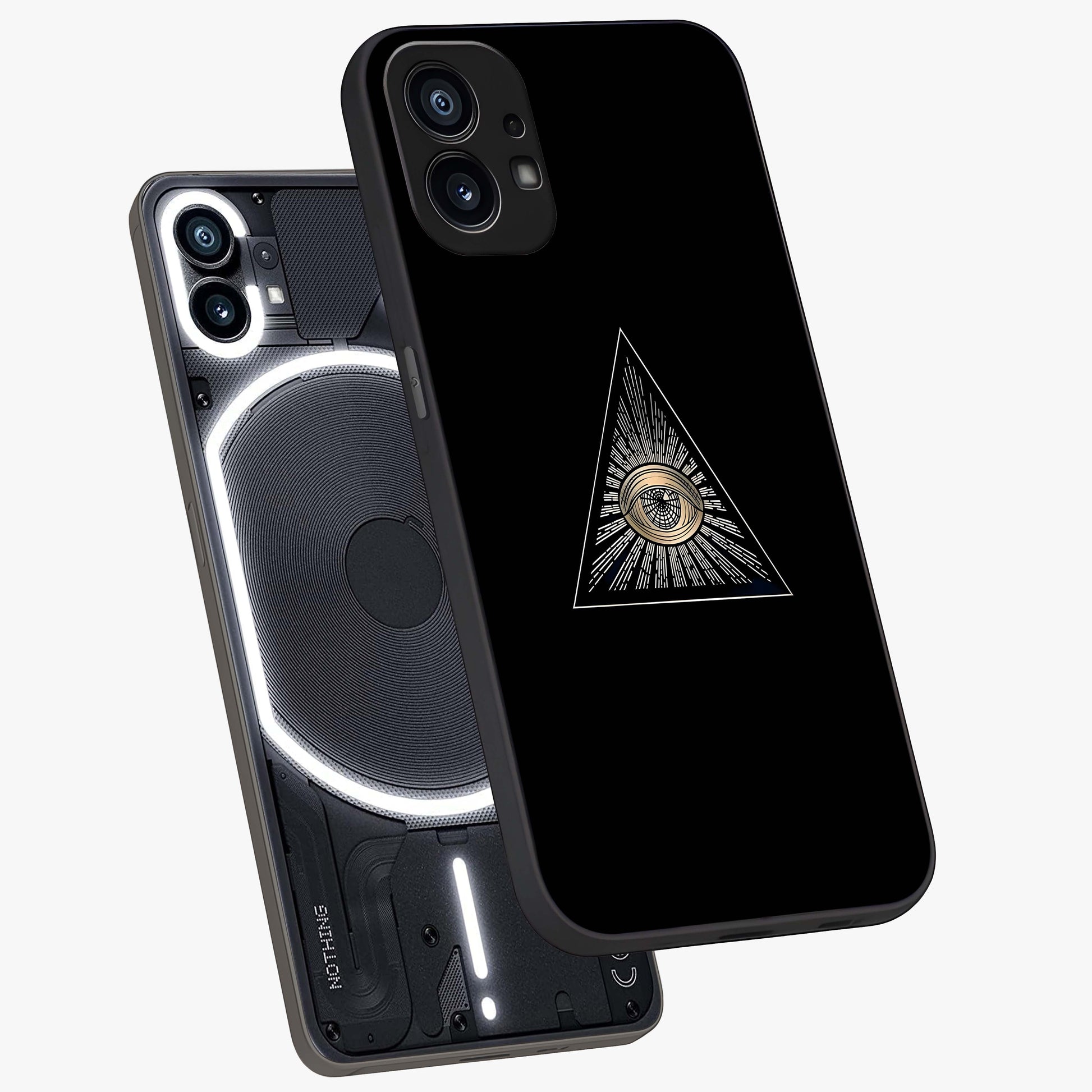 Illuminati Evil Glass Case displayed in angled mockup highlighting dark occult inspired design with bold aesthetic style.