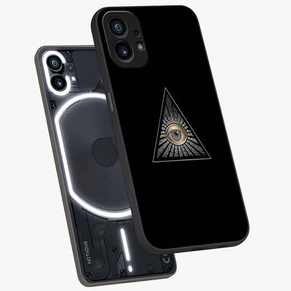 Illuminati Evil Glass Case displayed in angled mockup highlighting dark occult inspired design with bold aesthetic style.
