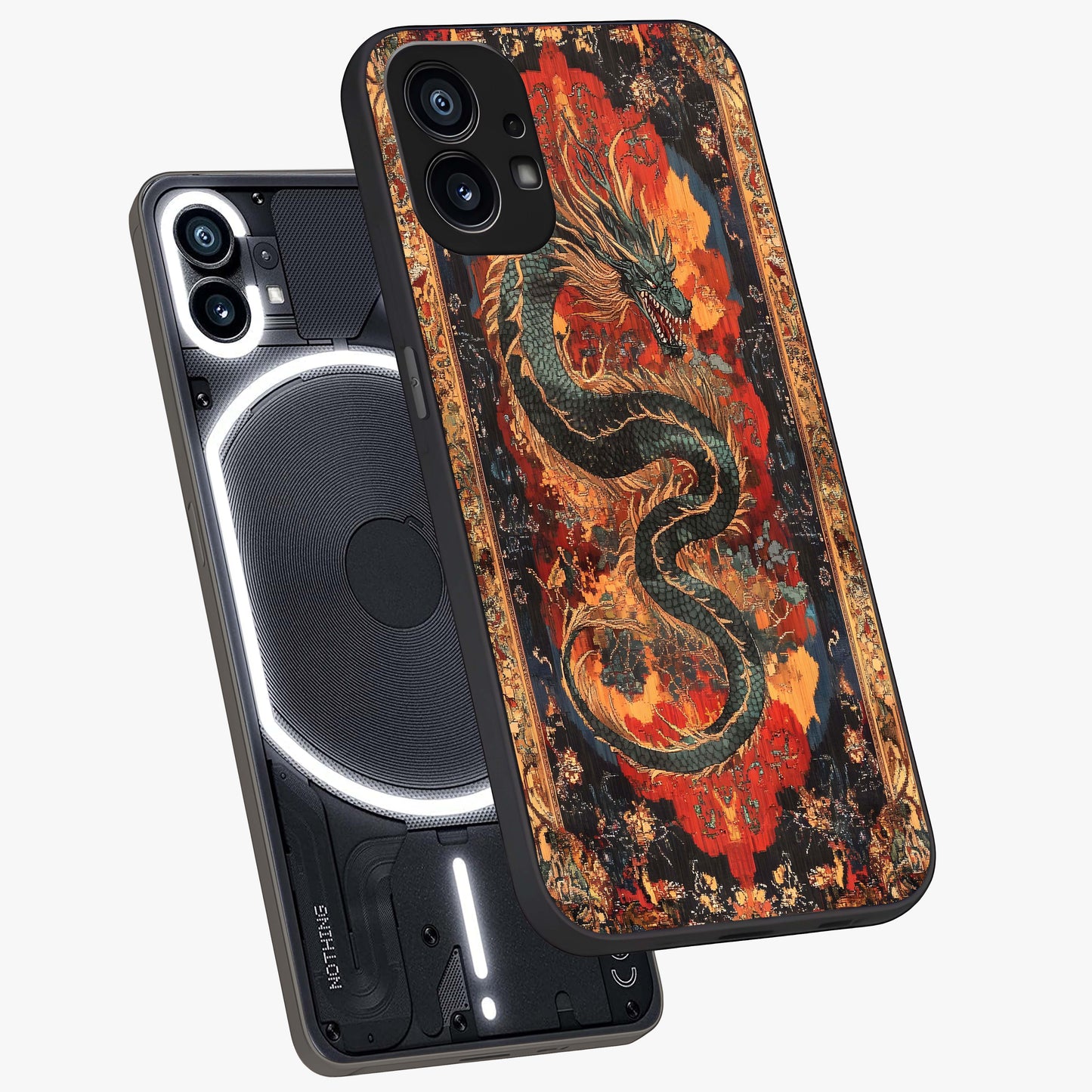 Inferno Dragon Soul Glass Case displayed in angled mockup highlighting powerful dragon illustration with inferno aesthetic.