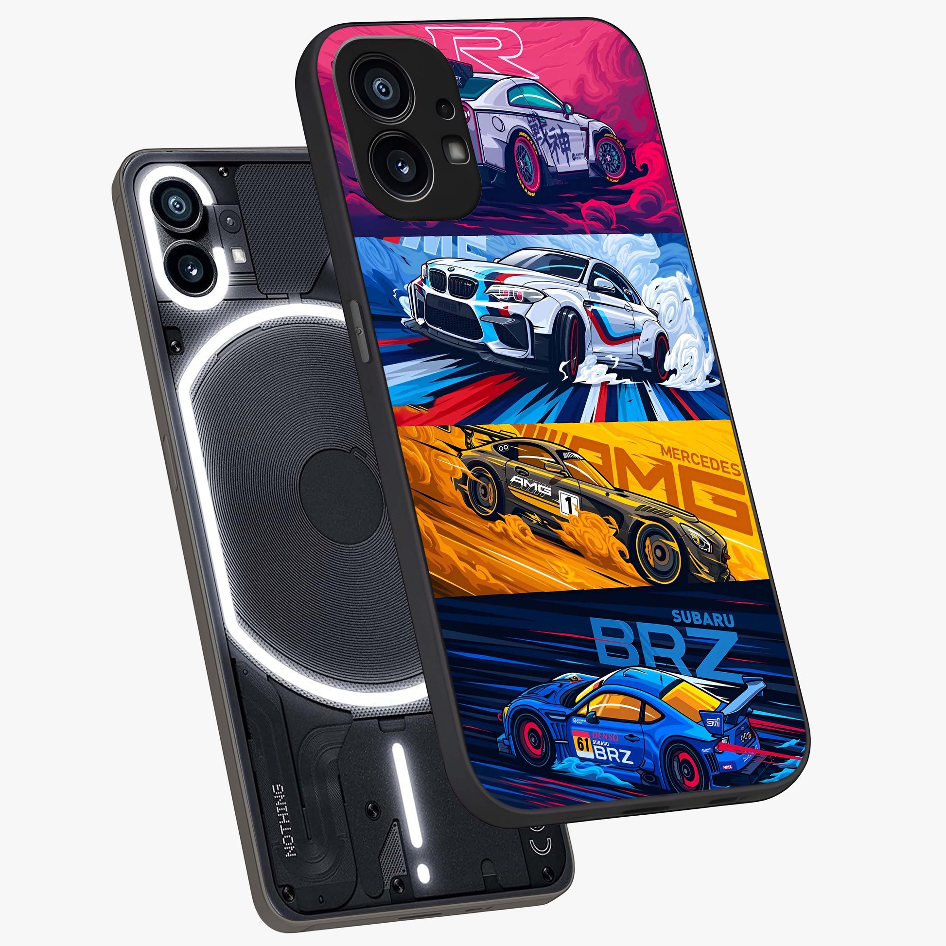 JDM Sports Car Glass Case displayed in angled mockup highlighting sleek Japanese racing car design with automotive aesthetic.