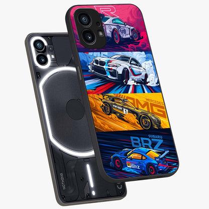 JDM Sports Car Glass Case displayed in angled mockup highlighting sleek Japanese racing car design with automotive aesthetic.