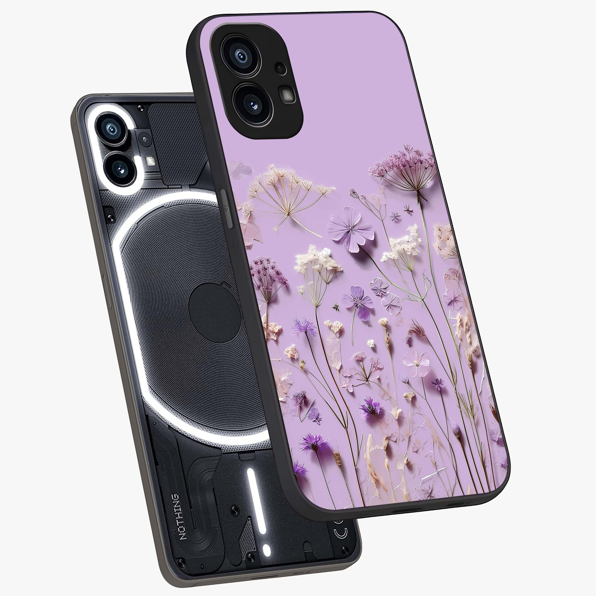 Lavender Blossom Dream Glass Case displayed in angled mockup highlighting dreamy lavender flower design with calming aesthetic style.