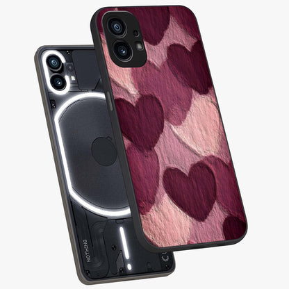 Layered Paper Hearts Glass Case displayed in angled mockup highlighting creative paper craft heart design with romantic aesthetic.