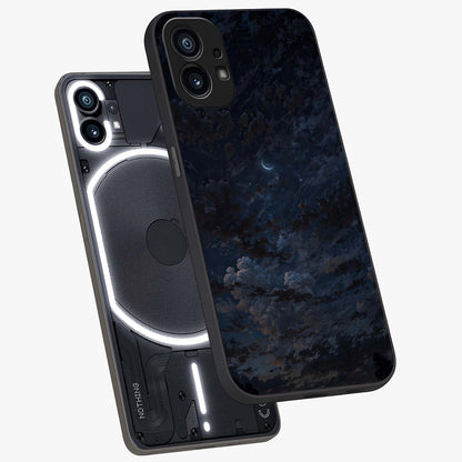 Lunar Veil Silence Glass Case displayed in angled mockup highlighting soft lunar design with peaceful celestial aesthetic.