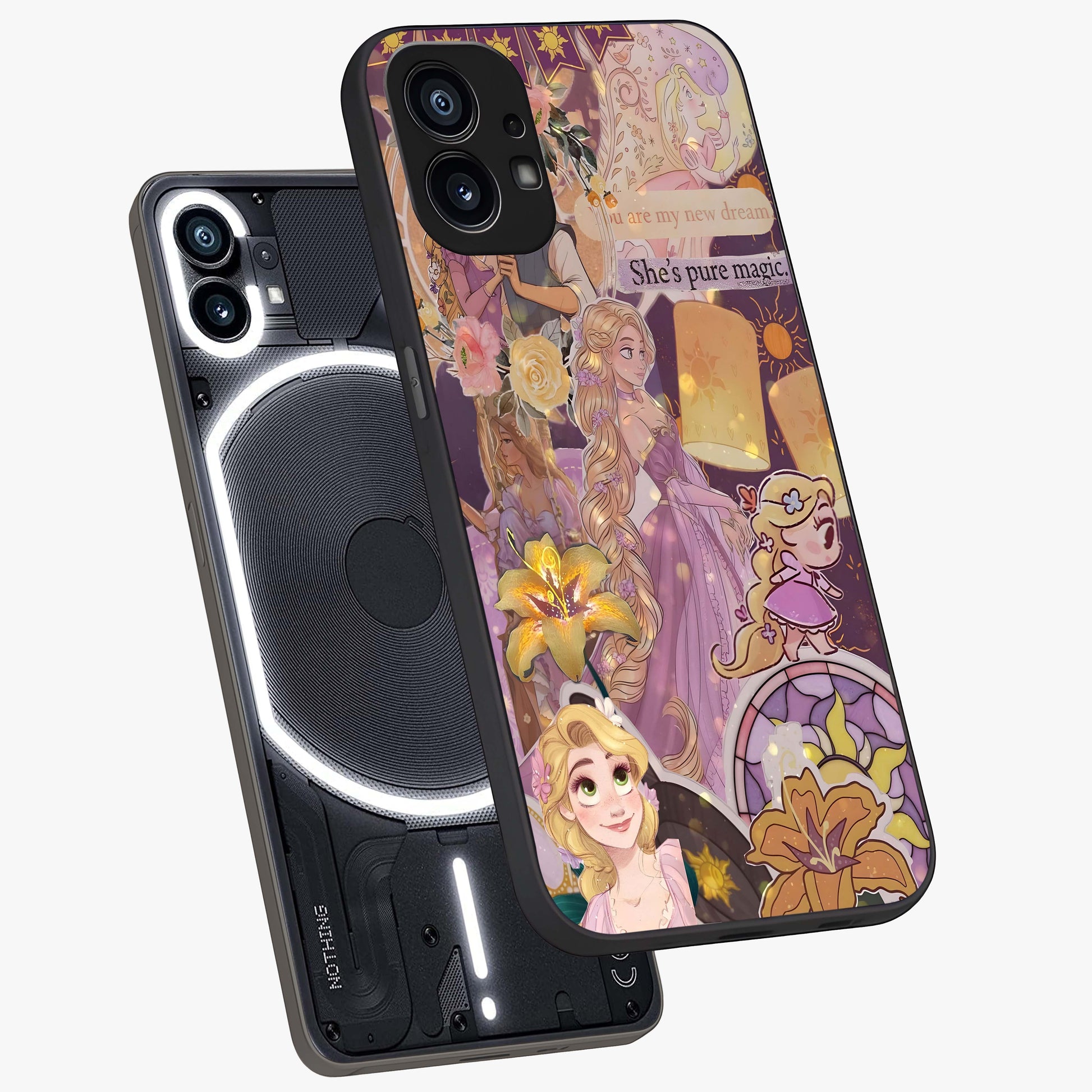 Magical Tangled Dream Glass Case displayed in angled mockup highlighting whimsical fantasy design with magical aesthetic.