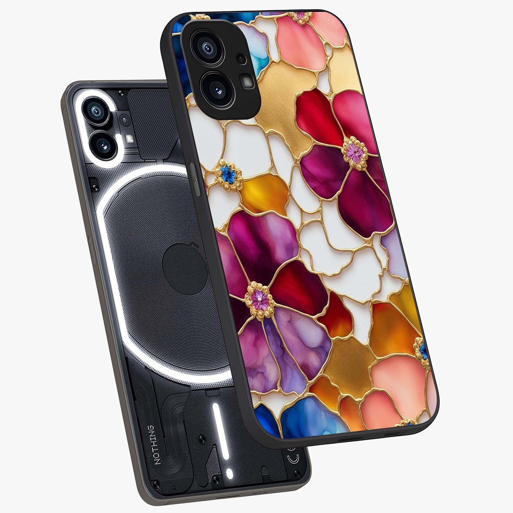 Marble Flower Pattern Glass Case displayed in angled mockup highlighting elegant marble floral design with modern aesthetic.