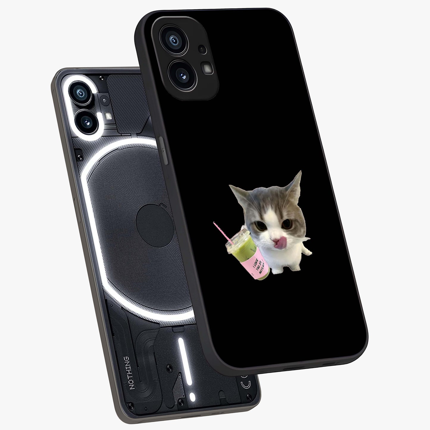 Matcha Cat Style Glass Case displayed in angled mockup highlighting playful feline design with pastel matcha aesthetic.
