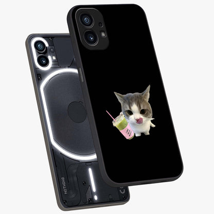 Matcha Cat Style Glass Case displayed in angled mockup highlighting playful feline design with pastel matcha aesthetic.