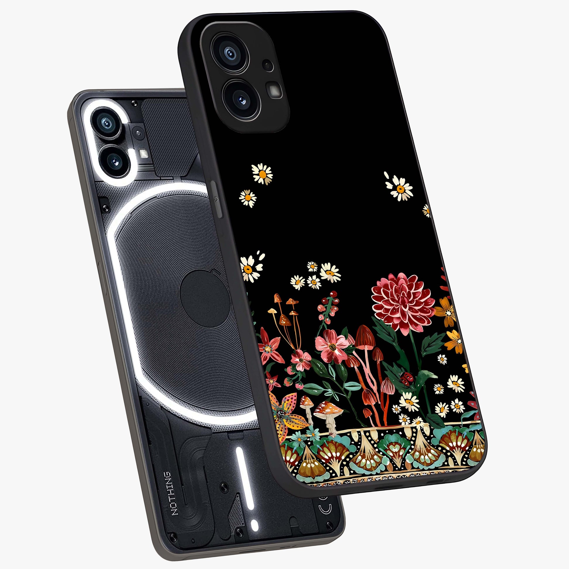 Midnight Bloom Pattern Glass Case displayed in angled mockup highlighting elegant flower design with midnight aesthetic style.