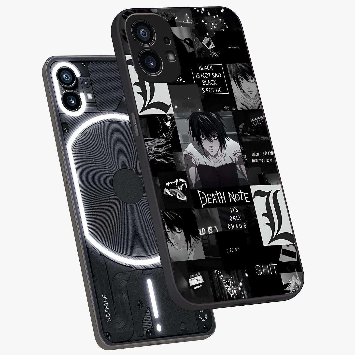 Midnight Chaos Mind Glass Case displayed in angled mockup highlighting chaotic artistic design with dramatic midnight aesthetic.
