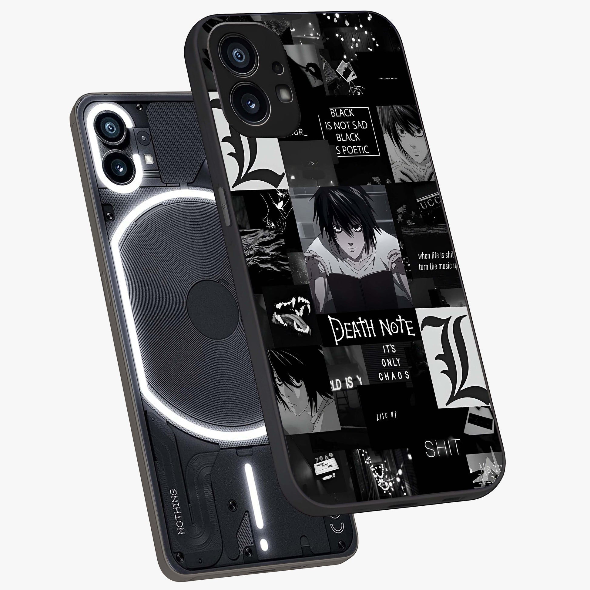 Midnight Chaos Mind Glass Case displayed in angled mockup highlighting chaotic artistic design with dramatic midnight aesthetic.
