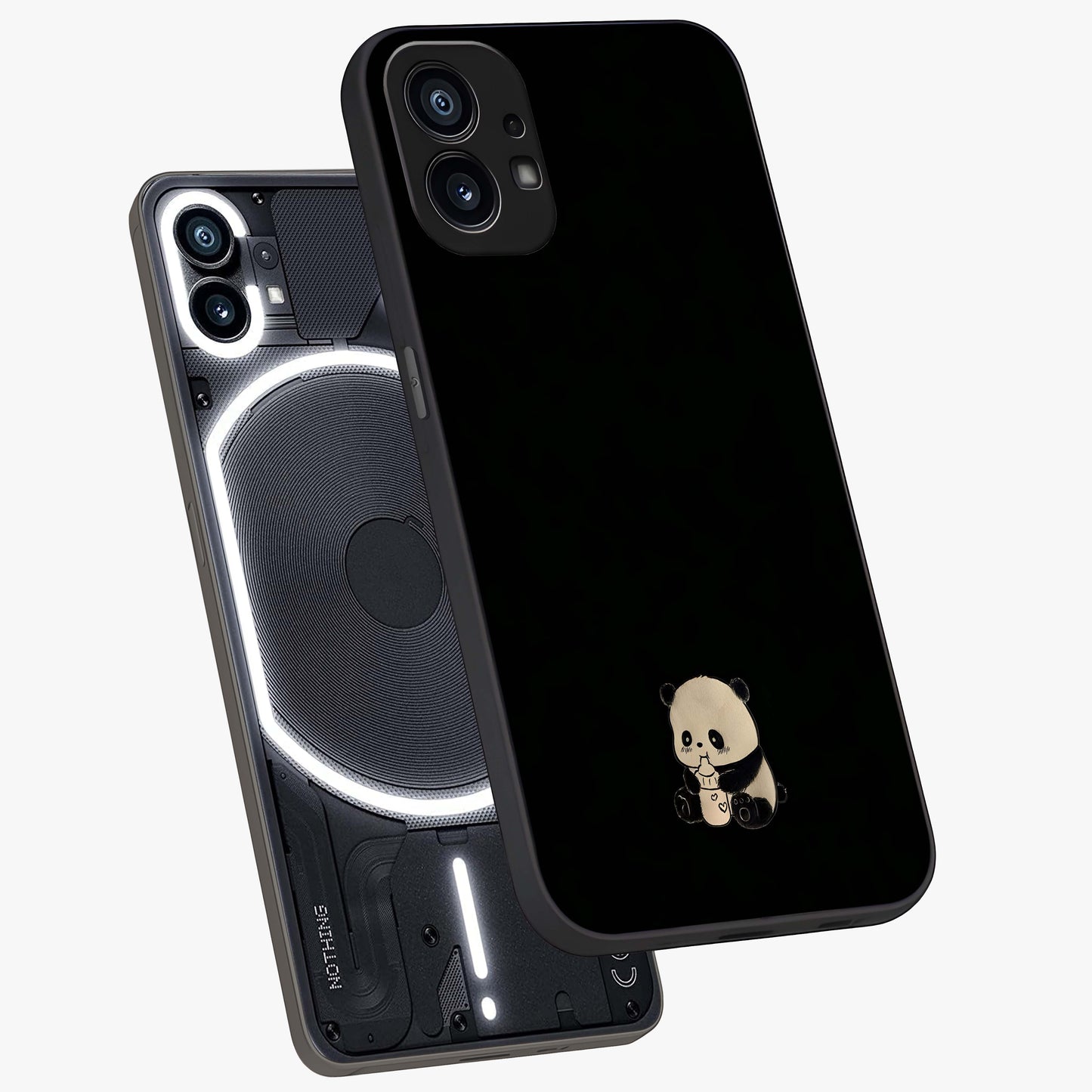 Midnight Panda Love Glass Case displayed in angled mockup highlighting adorable panda illustration with midnight aesthetic.