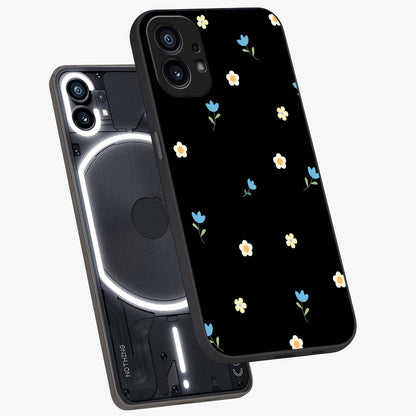 Minimal Petal Whispers Glass Case displayed in angled mockup highlighting delicate petal design with clean minimal aesthetic.