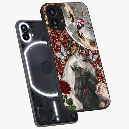 Moonlit Royal Stallion Glass Case displayed in angled mockup highlighting powerful stallion illustration with royal night aesthetic.