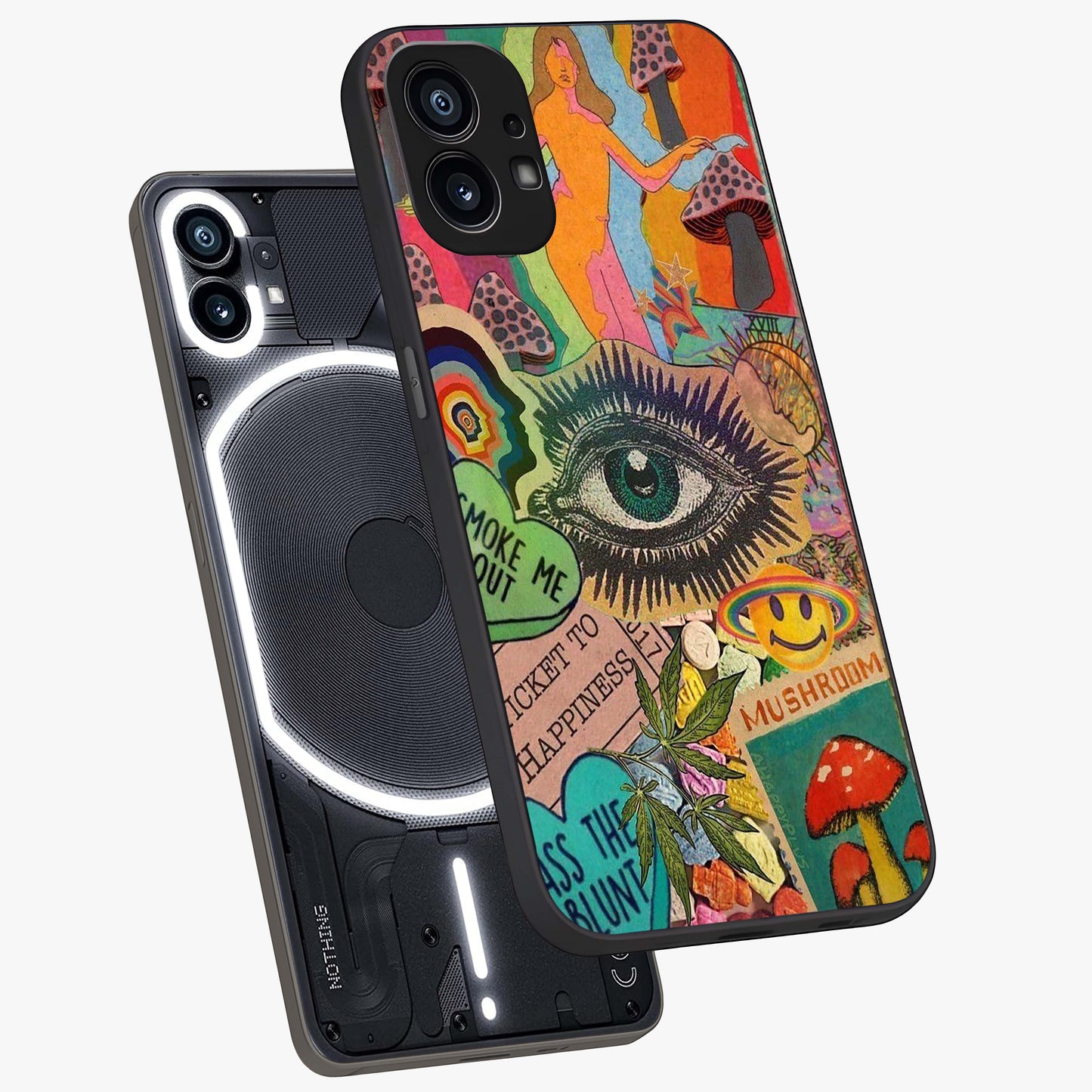 Mystic Eye Wonderland Glass Case displayed in angled mockup highlighting magical eye illustration with dreamy aesthetic.