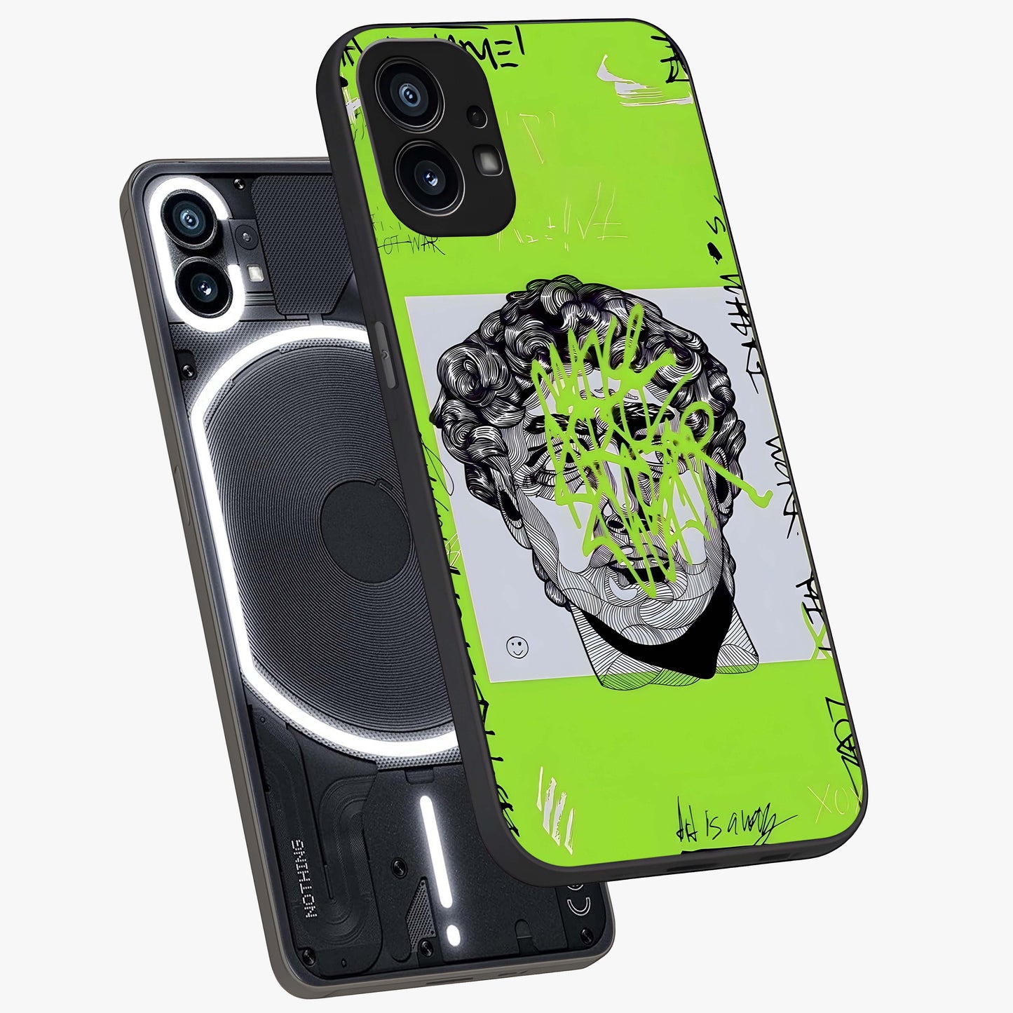 Neo Graffiti Rebellion Glass Case displayed in angled mockup highlighting urban street art design with rebellious aesthetic.