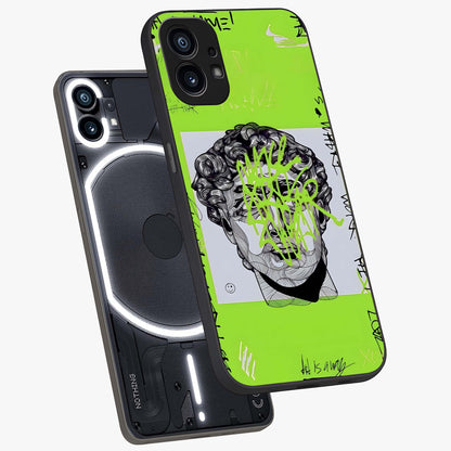 Neo Graffiti Rebellion Glass Case displayed in angled mockup highlighting urban street art design with rebellious aesthetic.