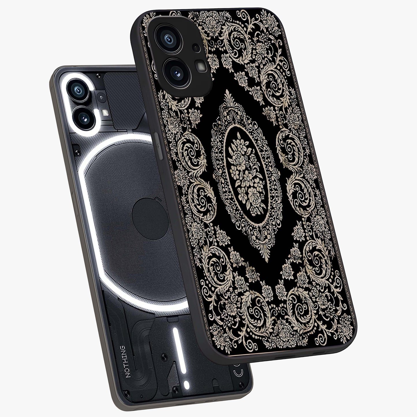 Noir Bloom Elegance Glass Case displayed in angled mockup highlighting refined flower design with stylish noir aesthetic.