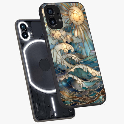 Oceanic Stained Printed Glass Case displayed in angled mockup highlighting colorful aquatic design with artistic aesthetic style.
