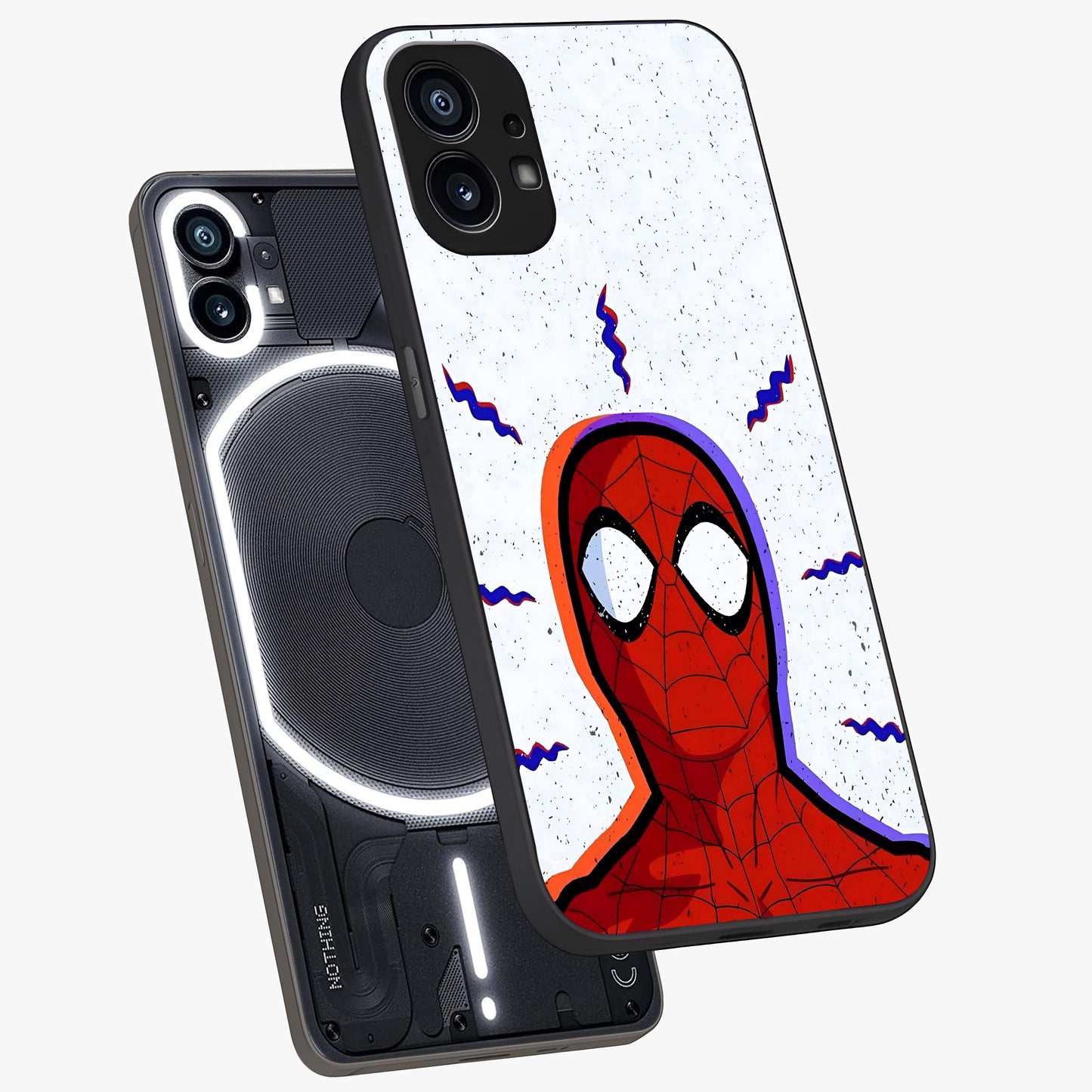Omg Spiderman Glass Case displayed in angled mockup highlighting dynamic hero illustration with action comic aesthetic.