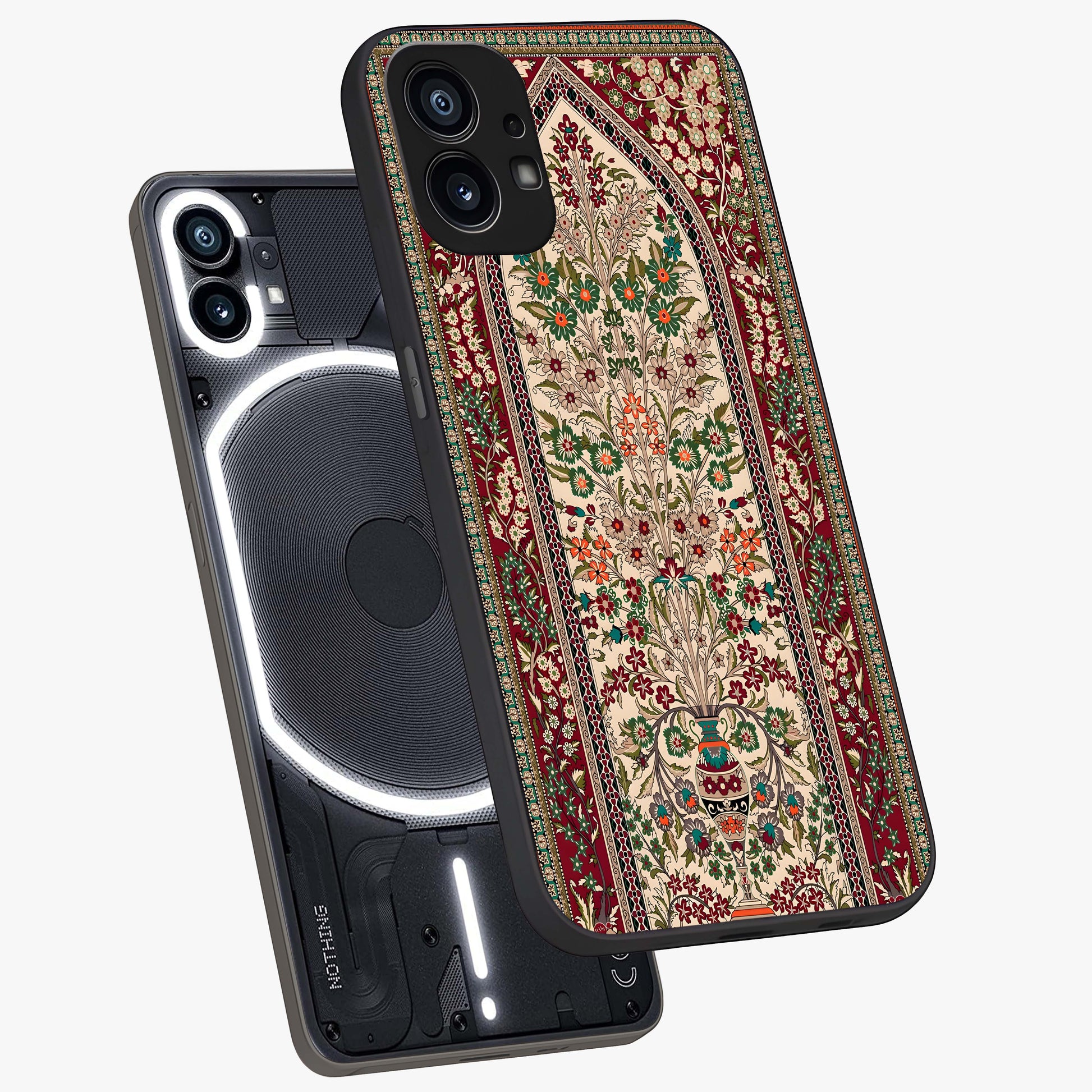 Persian Inspired Glass Case displayed in angled mockup highlighting intricate traditional design with elegant cultural aesthetic.