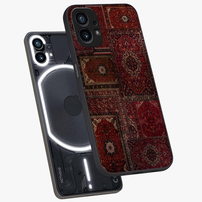 Persian Velvet Tale Glass Case displayed in angled mockup highlighting ornate textile inspired design with royal aesthetic.