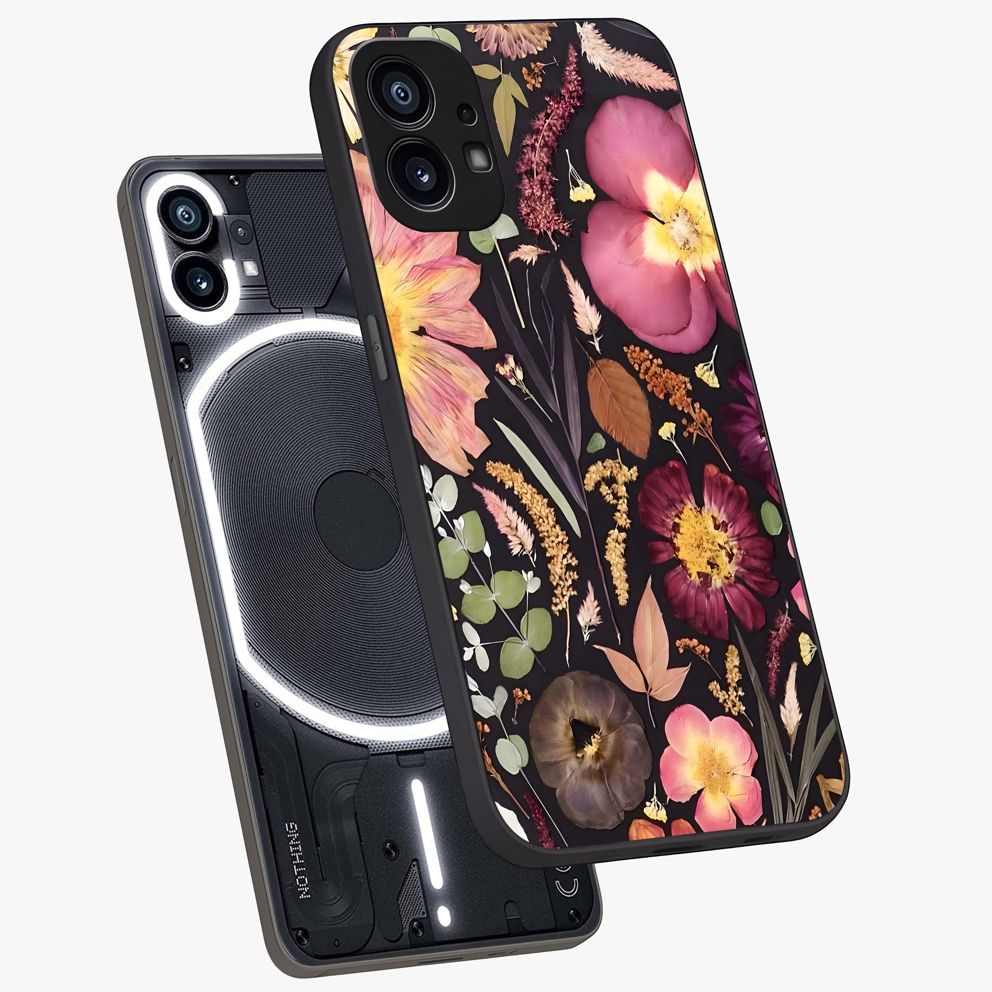 Petal Dream Tapestry Glass Case displayed in angled mockup highlighting decorative petal pattern with elegant botanical aesthetic.
