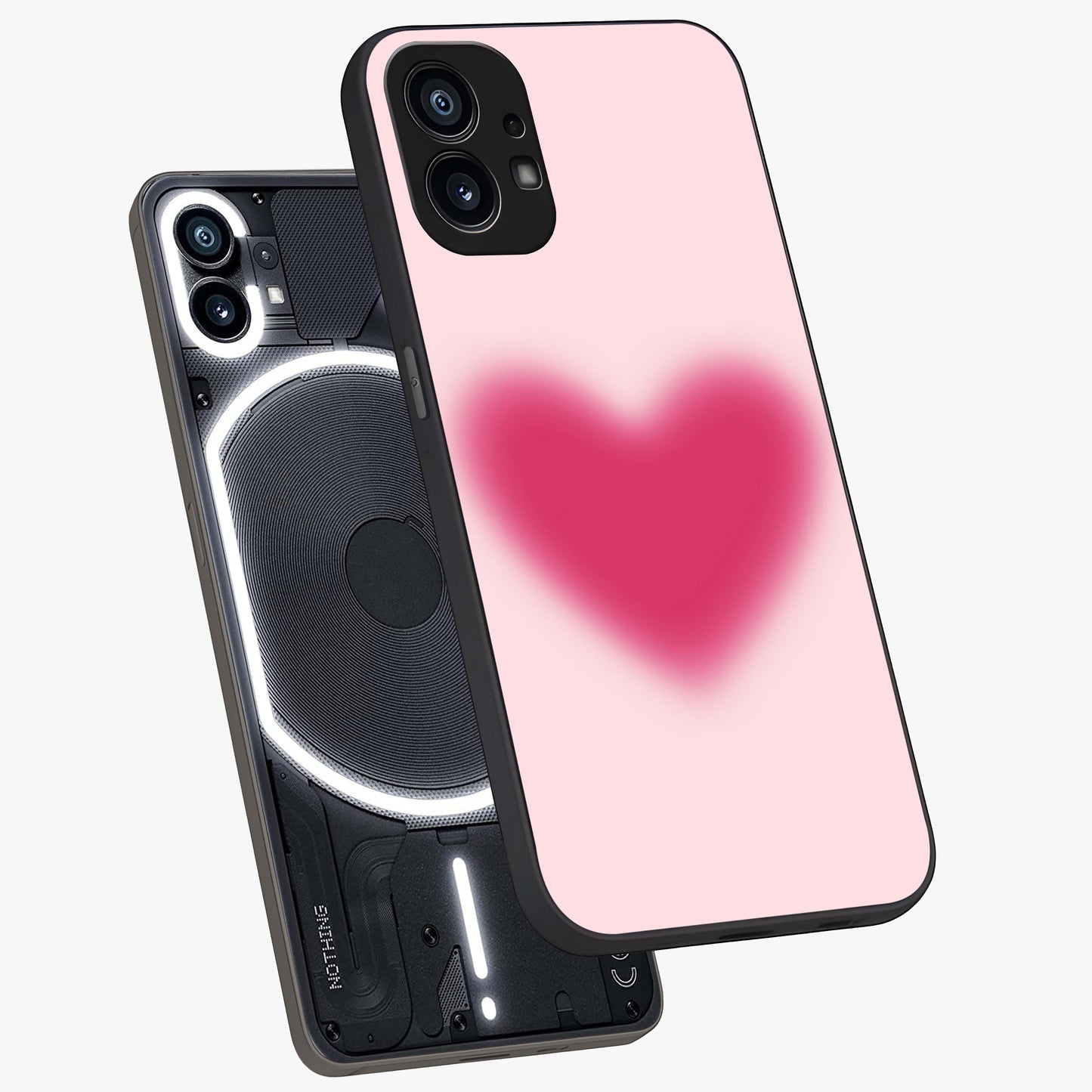 Pink Aura Heart Glass Case displayed in angled mockup highlighting vibrant pink heart design with dreamy aura aesthetic.