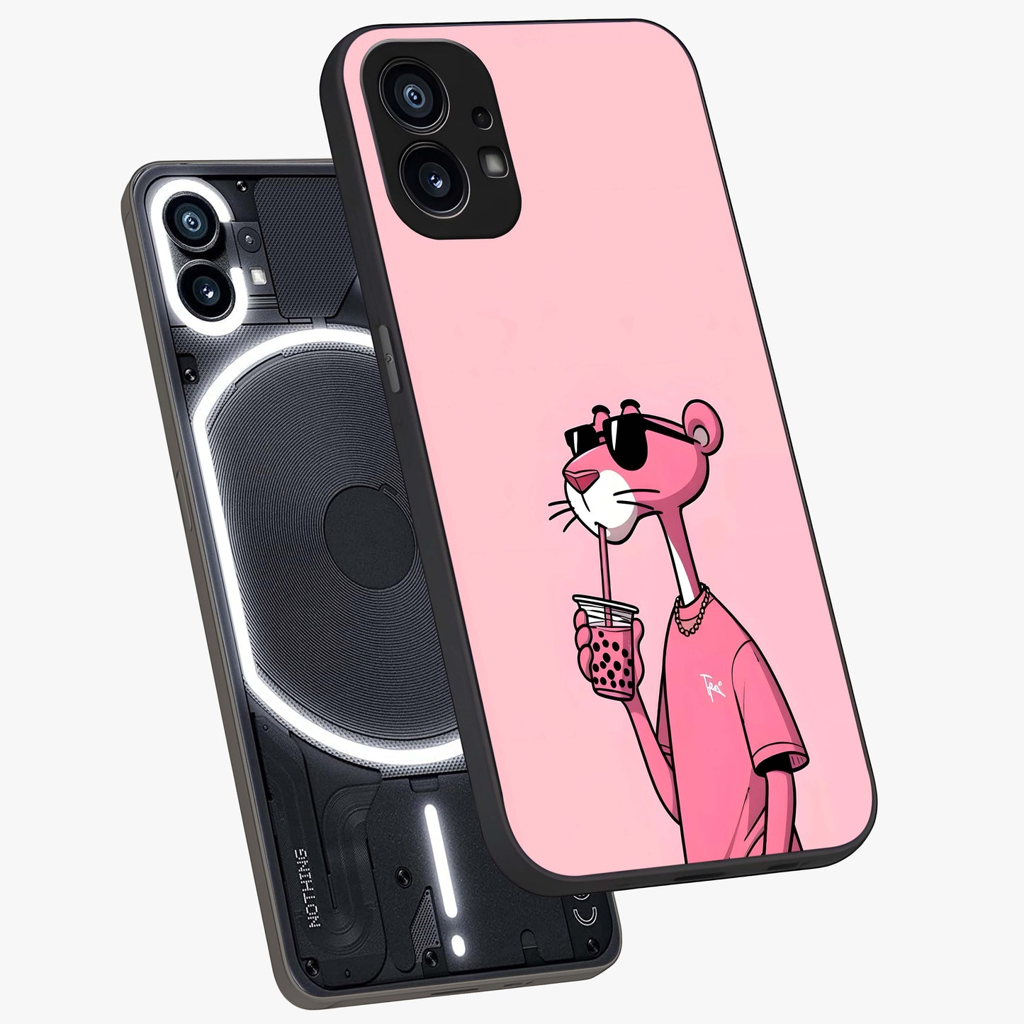 Pink Panther Glass Case displayed in angled mockup highlighting playful cartoon character design with vibrant pink aesthetic.