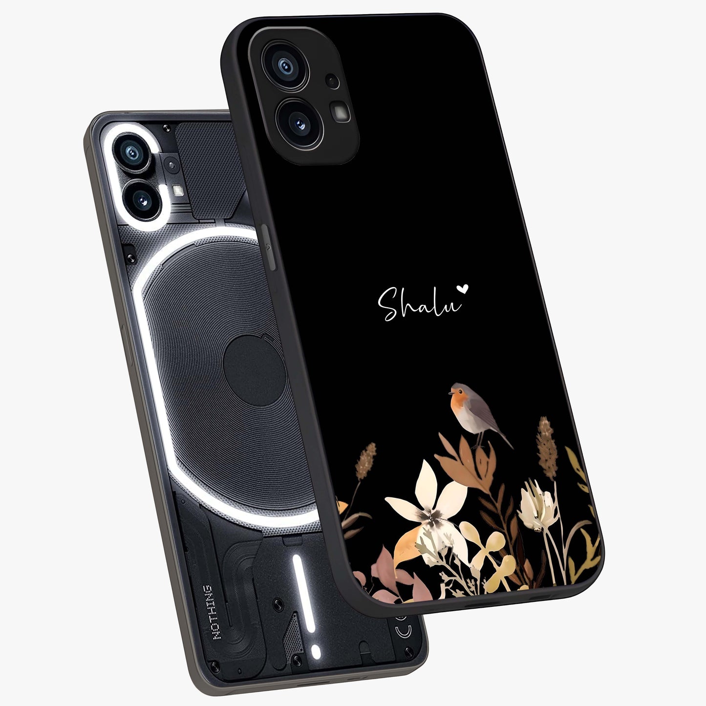 Quiet Garden Tune Custom Name Glass Case displayed in angled mockup highlighting delicate floral garden design with custom name feature.